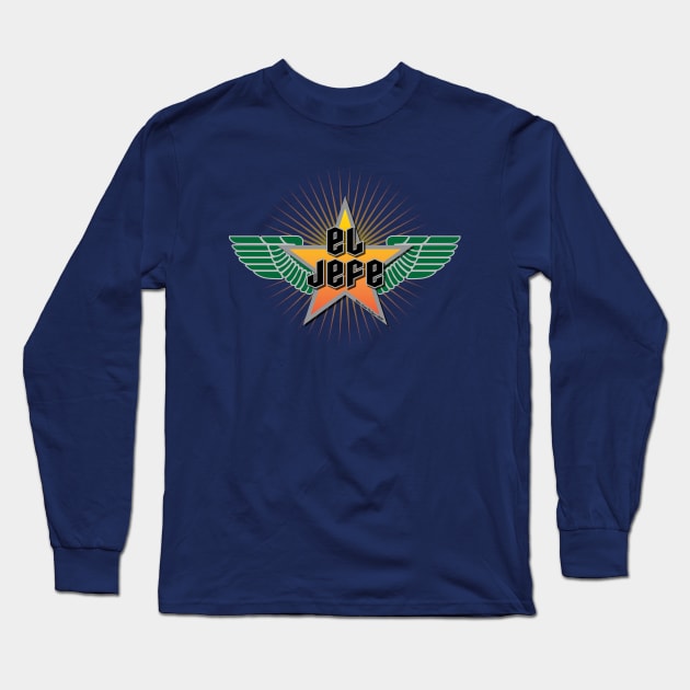 El Jefe Winged Star Green and Yellow Long Sleeve T-Shirt by MikeCottoArt